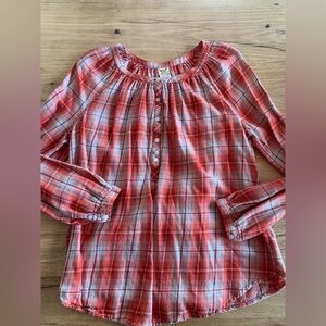 Faded Glory Plaid Orange Tunic Top 1/4 Button Round Neck Women’s‎ L Preloved